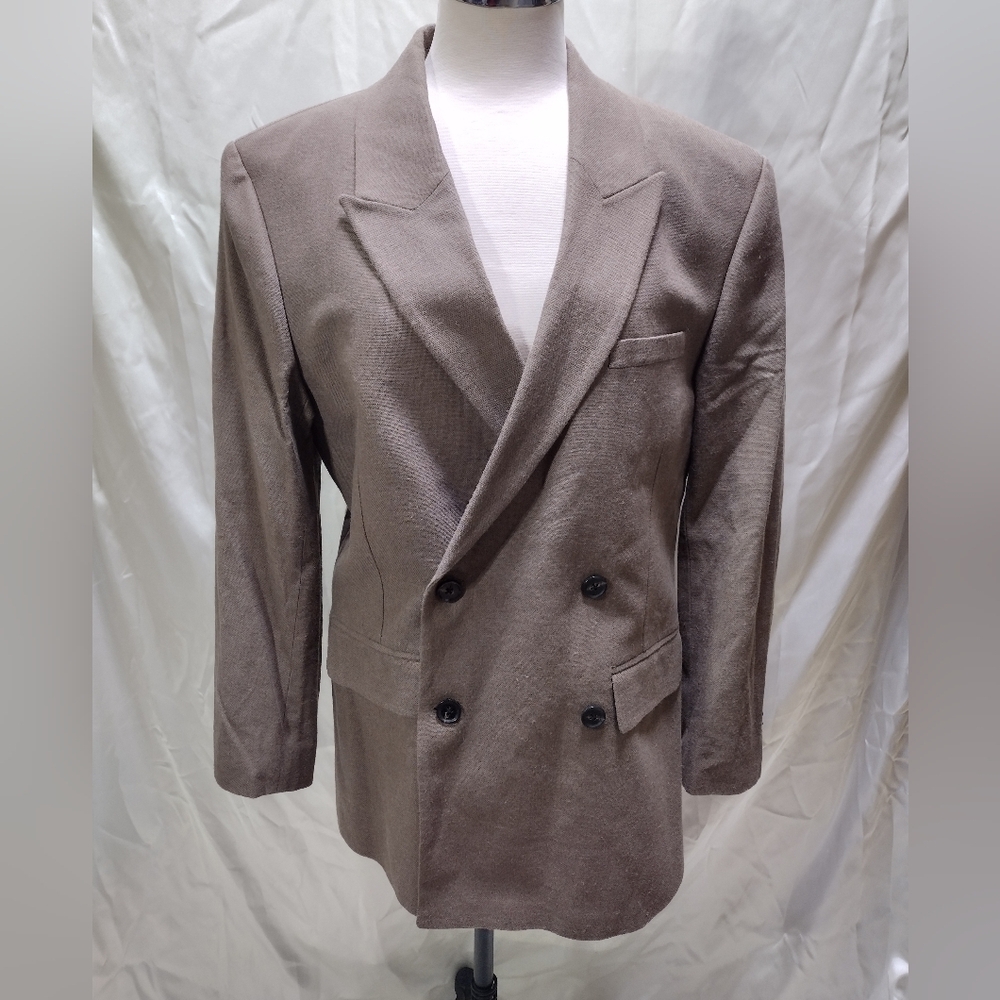 Abercrombie & Fitch Men's Collins Double Breasted Blazer Brown Linen Blend 40R